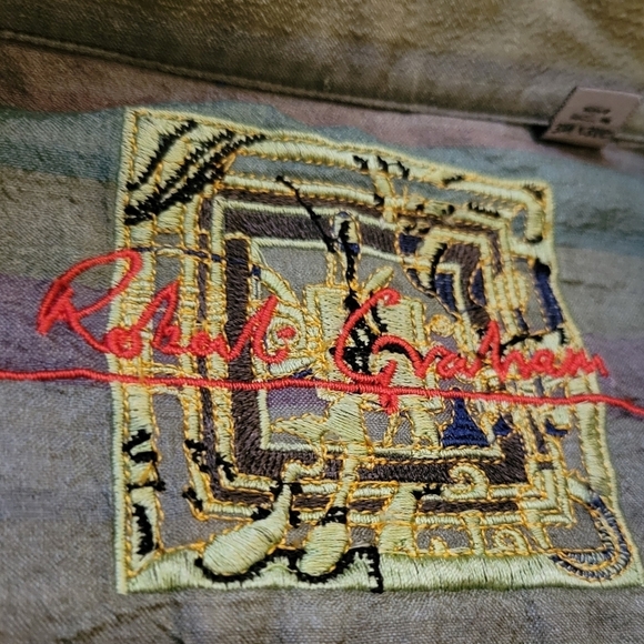 Robert Graham Men 3XL Flip Cuff Button Up Long Sleeve Shirt Stripes Embroidered - Picture 2 of 11